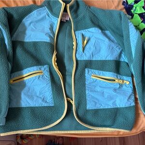 BDG y2k zip up Teal and Light Blue Fleece Jacket with Yellow Accents